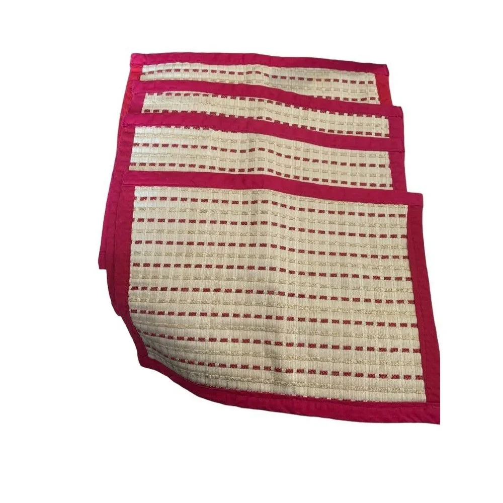 Set of 4 Woven Placemats Table Linens Red Tan 17 1/4